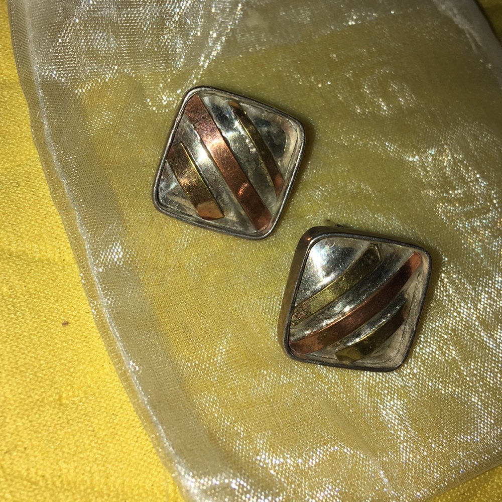 Artisan Square Silver, Bronze, Gold Stud Earrings